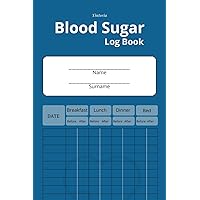 Blood Sugar log book: Daily diabetes glucose monitoring log, four times before and after (breakfast, lunch, dinner, bedtime)