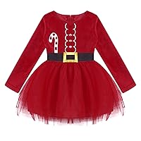 iiniim Kids Baby Girls Long Sleeve Christmas Santa Claus Velvet Dress Elf Cosplay Holiday Party Costumes Red 3-4 Years