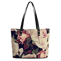 Womens Handbag Roses Floral Pattern Leather Tote Bag Top Handle Satchel Bags For Lady