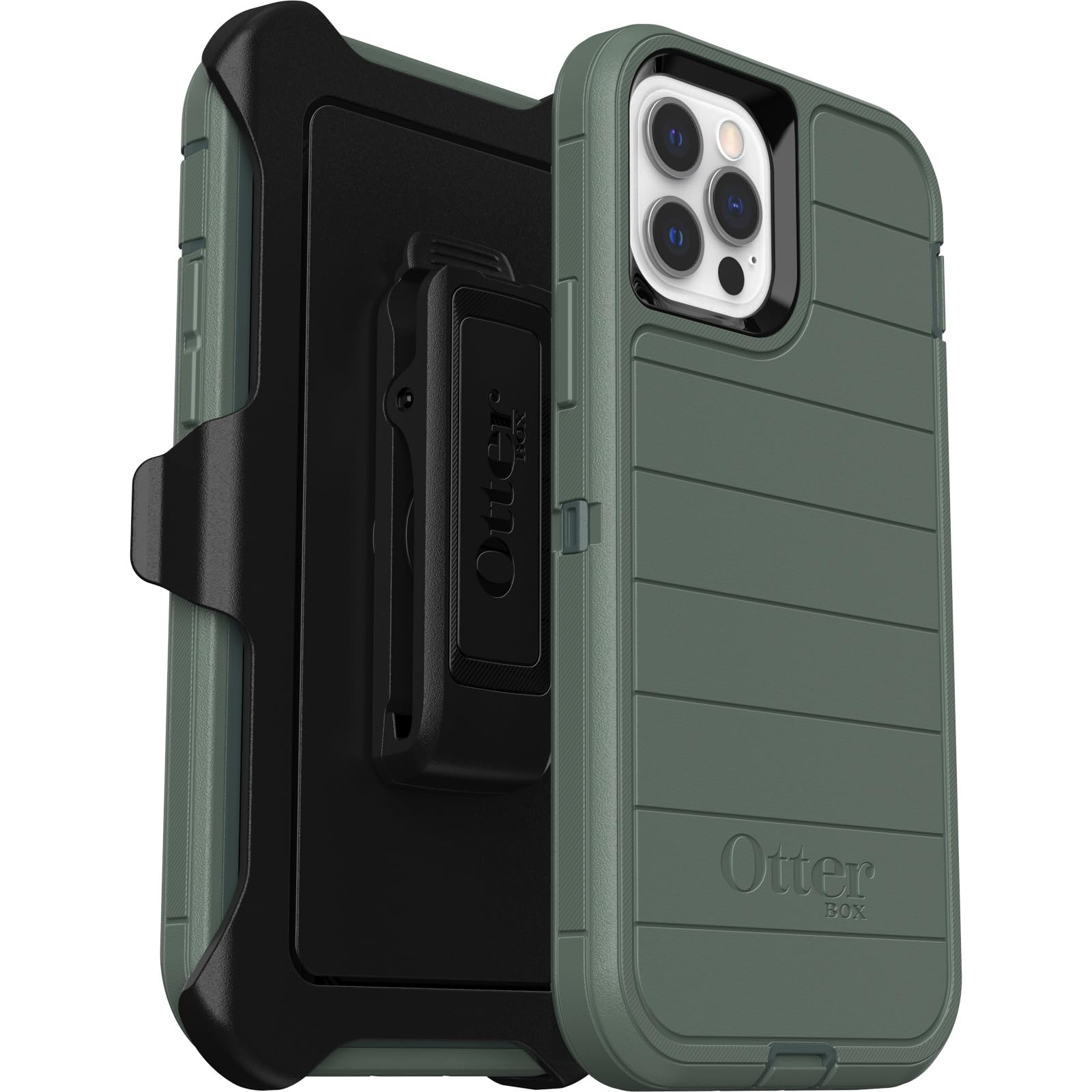 OtterBox Defender Series Case for iPhone 12 & iPhone 12 Pro (Only) - Holster Clip Included - Microbial Defense Protection - Non-Retail Packaging - Forest Ranger (Green)