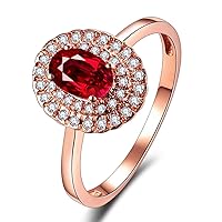Fashion 14K Rose Gold Oval Ruby Gemstone White Diamond Ladies Anniversary Wedding Band Ring