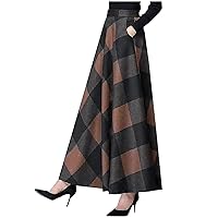 Long Skirts for Women Vintage Floral Print High Waist Skirts with Pockets A-Line Stretchy Maxi Skirt Swing Skirts