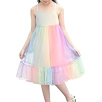 Girls Tutu Dress Toddler Girls Rainbow Dress Sleeveless Halter Summer Beach Sundress