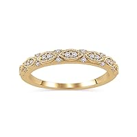 1/8 Ct Round Diamond Art Deco Stackable Anniversary Band Ring in 14K Solid Gold (H-I/12)