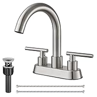 Bathroom SUS304 4 Inch Centerset Sink Faucet Brushed Nickel Double Handles Swivel Spout Deck Mount Mixer Tap with Pop-up Drain Lavatory Bathroom Vanity Faucets