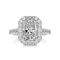 Solid Gold Handmade Engagement Rings 2 CT Radiant Cut Moissanite Diamond Halo Bridal Wedding Ring for Anniversary Propose Gift