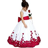 VeraQueen Girl's A Line Sleeveless Pageant Dress Satin Applique Flower Girl's Dress with Bow Knot