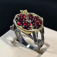 LRGKMCWTOB Vintage CZ Statement Red Garnet Rings for Women Gifts Pomegranate Jewelry Anniversary Ring 925 Silver Gemstones Ring for Anniversary Wedding Engagement Party Pomegranate Ruby Ring(Size 7）