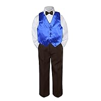 4pc Baby Toddler Kid Boys Royal Blue Vest Brown Pants Bow Tie Suits Set (5)