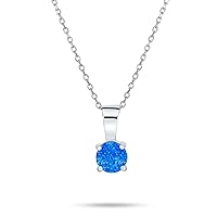 Bling Jewelry Classic 1CT Gemstone Round iridescent Orange White Blue Round Solitaire Created Opal Pendant Necklace For Women Rose Gold Plated .925 Sterling Silver October Birthstone
