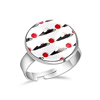 Japan Mount Fuji Red Sun Pattern Adjustable Rings for Women Girls, Stainless Steel Open Finger Rings Jewelry Gifts