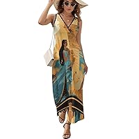 Posters Ancient Egyptian Art and Culture Women's Dresses Sleeveless Maxi Dress V-Neck Sundress Casual Tank Dress Beach Dress
