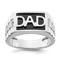 14k White Gold Polished and Satin Simulated Onyx And Diamond Dad Mens Ring Jewelry for Men