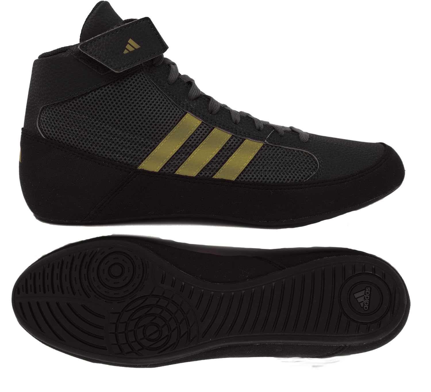 adidas Men's HVC Wrestling Shoes, Black/Charcoal/Metallic Gold, 10.5