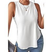 EVALESS Womens Casual Tank Tops Crewneck Sleeveless Summer Tops Loose Fit Basic Shirts Side Split Tunic Top Solid Tee Blouses