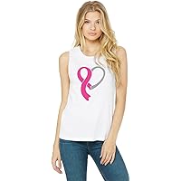 Breast Cancer Awareness Heart Ribbon Womens Sleeveless Shirt