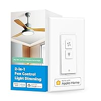 Smart Ceiling Fan Control and Dimmer Light Switch, Supports Apple HomeKit, Siri, Alexa, Google & SmartThings, 2.4G Wi-Fi Fan and Light Switch Combo, Neutral Wire Needed, Single Pole, 1 Pack