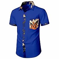 Men`s Casual African Shirt Dashiki Blouse Print Attire Short Sleeve Pure Cotton Plus Size Shirts Tops