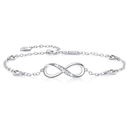 Billie Bijoux Womens 925 Sterling Silver Infinity Anklet Bracelet Endless Love Symbol Charm Adjustable Large Bracelet Mother's Day Gift for Women