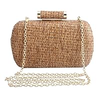 Small Straw Handbag Evening Bag Clutch Purses for Women Elegant Summer Beach Tote Straw Clutch with Chain