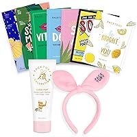 FACETORY Best of Seven Facial Sheet Mask Collection with Oats Cloud Puff Foam Cleanser and Bunny Hairband Version 2 Pack - Hydrating, Calming, Nourishing, Moisturizing, Smoothing