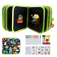 Erasable Doodle Books, Portable Reusable Drawing Board with Drawstring Bag & 12 Coloring Pens, Early Learning Drawing Pad Travel Toys Birthday Gifts for 3-8 Year Old Boys Girls (Dinosaur)