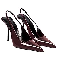 Women's Slingback Stiletto Heels Stretch Strap Slip On Pumps Shoes Pointed Toe Backless Patent Leather Dress High Heels