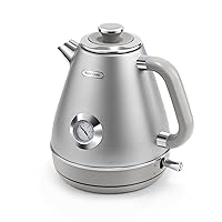 Hazel Quinn Retro Electric Kettle - 1.7 Liters / 57.5 Ounces Tea Kettle with Thermometer, All Stainless Steel, Fast Boiling 1200 W, BPA-free, Cordless, Rotational Base, Automatic Shut Off - Space Gray