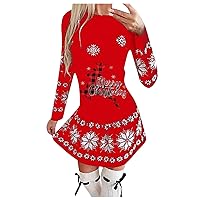 Women's Cocktail Dress Fashion Round Neck Christmas Print Pleated Skirt Long Party Dresses 2023, S-3XL