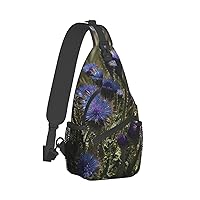 Sling Bag for Women Men Crossbody Bag Small Sling Backpack Purple Flowers in Green Grass Chest Bag Hiking Daypack