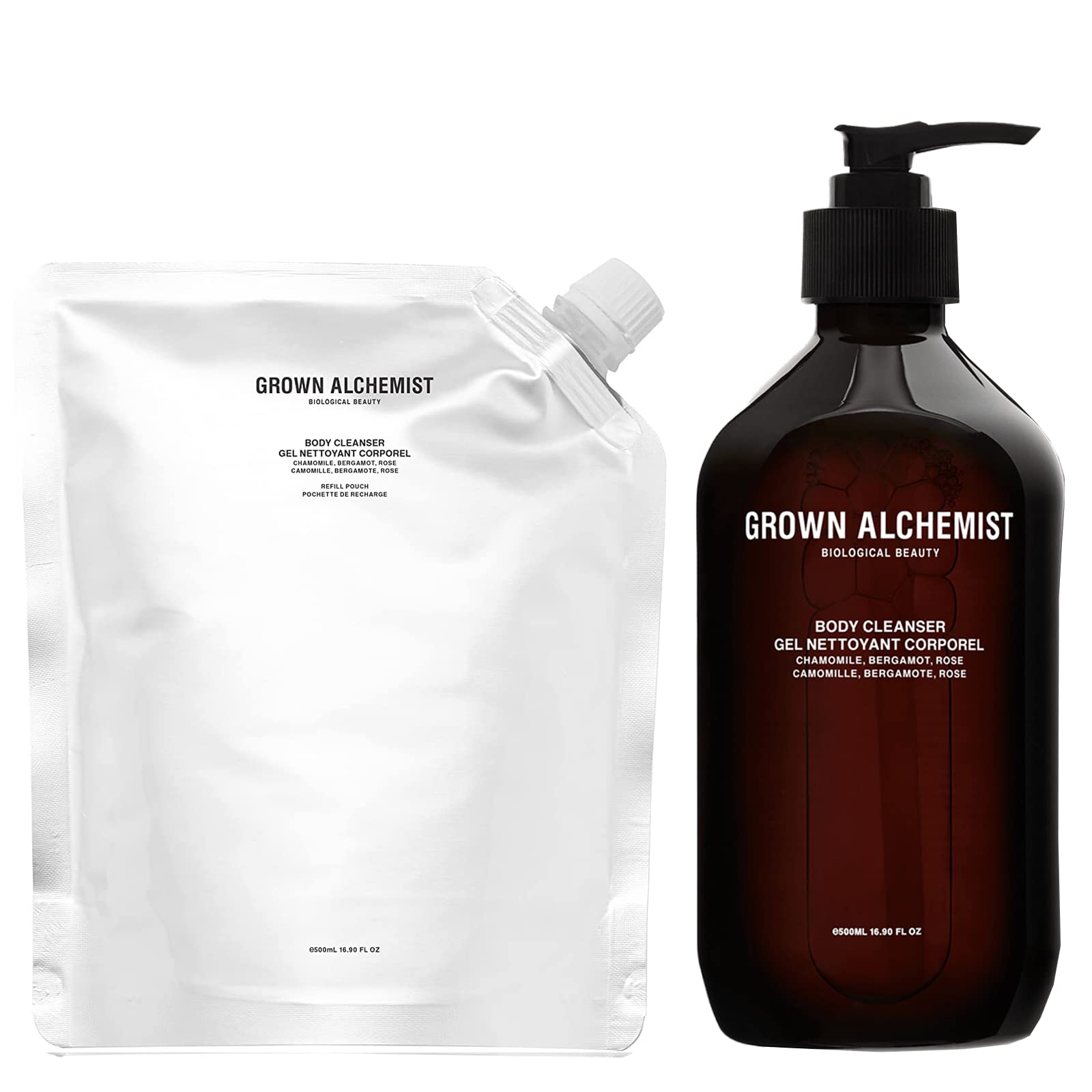 Grown Alchemist Refillable Body Cleanser Bundle Kit: Chamomile, Bergamot, Rose. Gentle Body Wash that Hydrates and Cleanses Skin