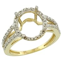 Silver City Jewelry 10k Yellow Gold Semi-Mount Ring (11x9 mm) Oval Stone & 0.35 ct Diamond Accent, Sizes 5-10