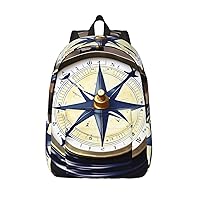 Sail Boat Nautical Compass Print Canvas School Backpack, Bookbag Laptop Backpacks, Travel Hiking Backpacks