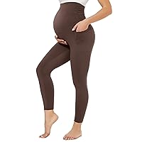 TNNZEET Maternity Leggings Over The Belly with Pockets, Black Workout Yoga Pregnancy Pants