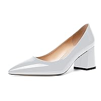 Womens Slip On Dress Pointed Toe Patent Evening Chunky Mid Heel Pumps Shoes 2.5 Inch