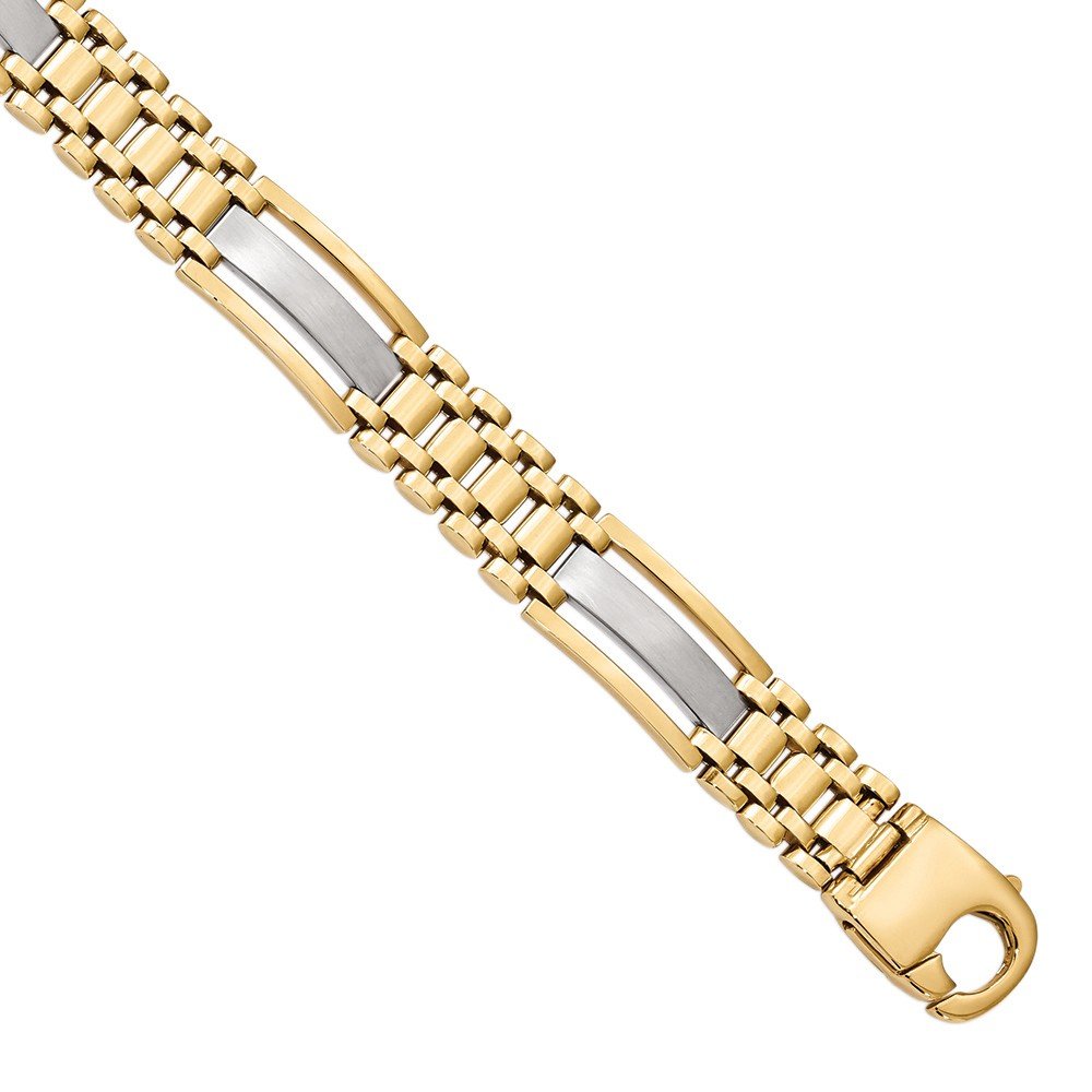 Men's Italian 14K Two-Tone Gold Satin and Polished Design Bracelet