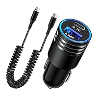 Samsung Car Charger 30W USB C Cigarette Lighter Adapter&Type C Coiled Fast Charging Cable for Galaxy A14 5G A24 A34 A54 A53 A13 A23 A03S Z Fold5 Z Flip5 4 S23 S22 S21 Ultra,Pixel 7 Pro 7A 7 6A 6Pro 5
