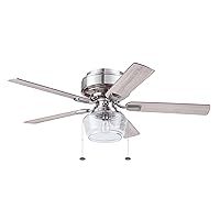 Prominence Home MaCenna, 52 Inch Traditional Farmhouse Indoor Flush Mount LED Ceiling Fan with Light, Remote Control, Dual Finish Blades, Reversible Motor (Brushed Nickel)