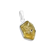 Silvesto India 925 Sterling Silver Natural Citrine Rough Gemstone Pendant Handmade Jewelry Raw Silver Jewelry For Girls