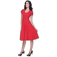 Bettie Page Glenda Scalloped Neck Swing Dress in Red