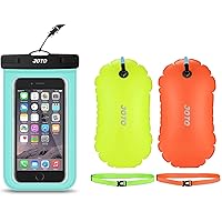 JOTO Universal Waterproof Pouch Cellphone Dry Bag Case Bundle with [2 Pack] Swim Buoy Float, Swimming Bubble Safety Float for Open Water Swimming, Triathletes, Kayaking, Snorkeling