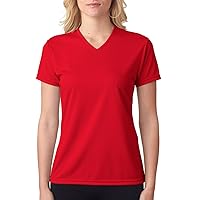 A4 Ladies' Textured Tech T-Shirt, Scarlet Red, Small