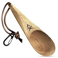 Dursten Kanu Spoon - Handcrafted Wooden Camping Utensil - 100% Natural Hardwood with Micro Carabiner & Leather Lanyard - Traditional Nordic Wood Design - Lightweight & Durable