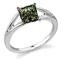 2.31 ct VVS1 Princess Moissanite Solitaire Engagement Silver Plated Ring Gray Green Color Size 7