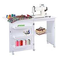 Embroidery Storage Cabinet Swing Craft Table Shelves Easy Folding White Home Furniture W/Wheels
