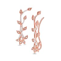 0.16 cttw Diamond Leaf Style Vine Crawler Climber Cuff Earrings in 10K Rose Gold (I-J/13)
