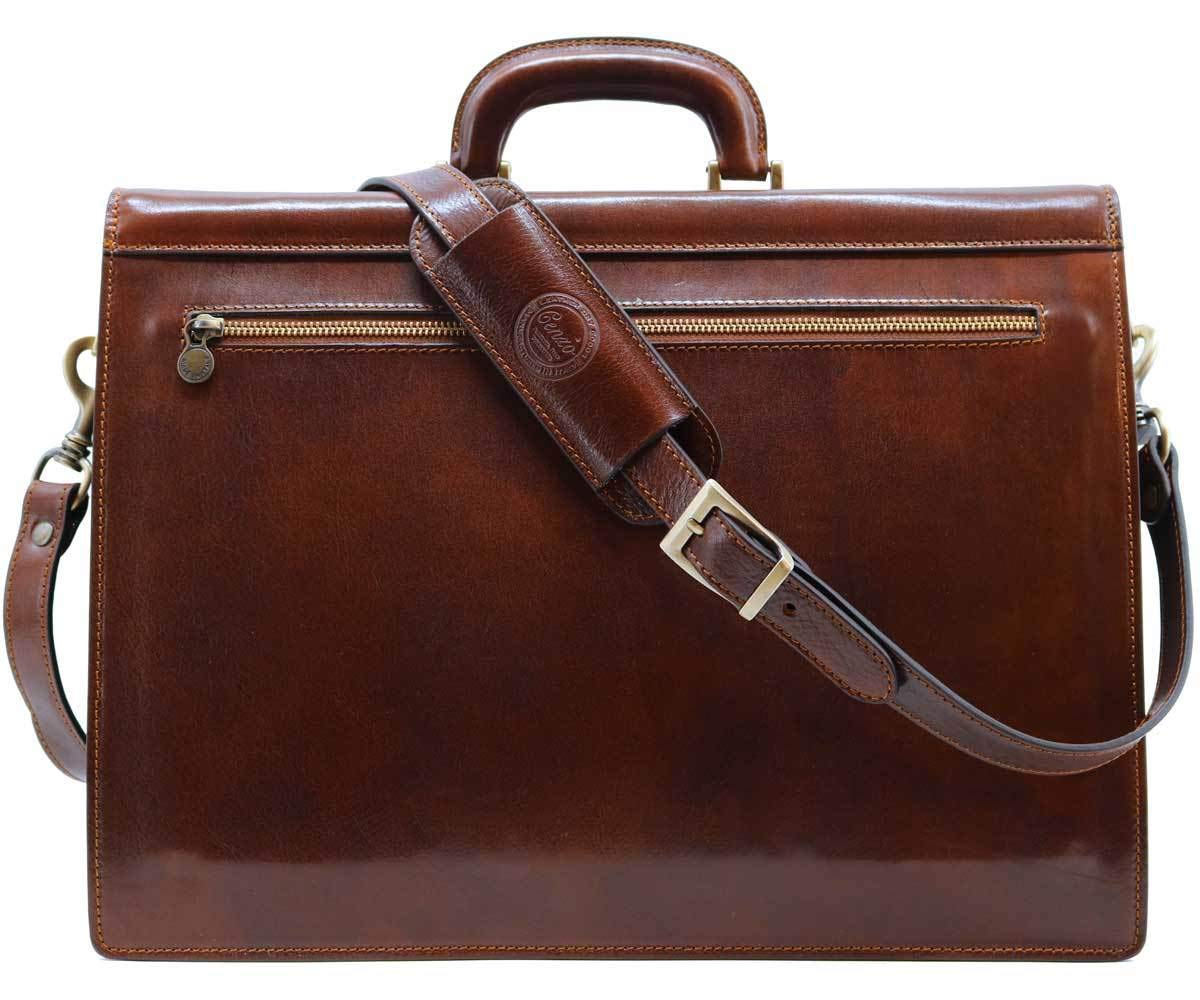 Cenzo Italian Leather Men's 3 Gusset Briefcase