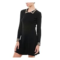 Rosie Harlow Womens Black Embellished Long Sleeve Evening Fit + Flare Dress Juniors S