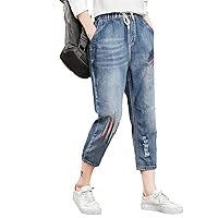 Capris Womens High Waist Jeans Woman Denim Pant Vintage Loose 106 XL