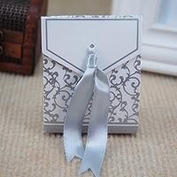 100 Pack Lovely Gift Candy Boxes With Ribbon Wedding Party Favor Box (Silver)
